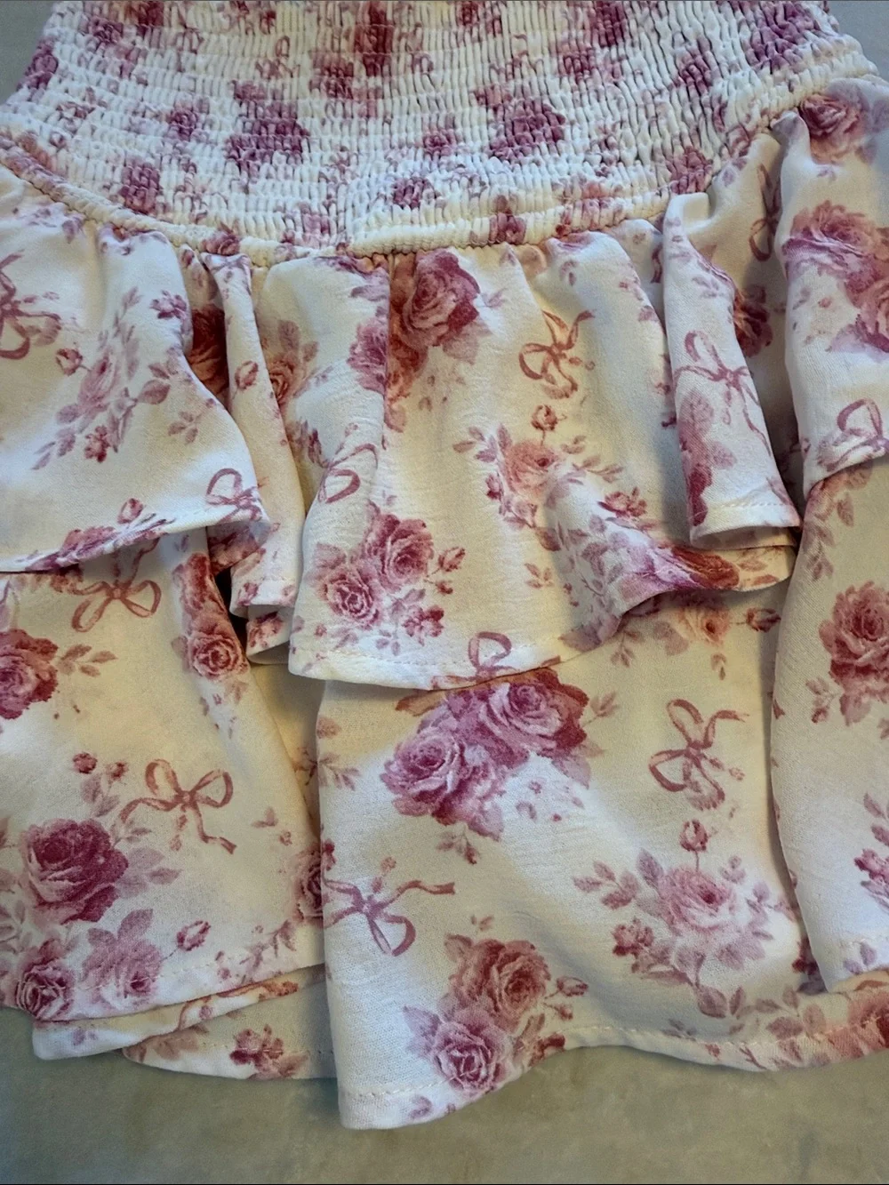 Altar'd State Cream Floral Smocked Tiered Skirt